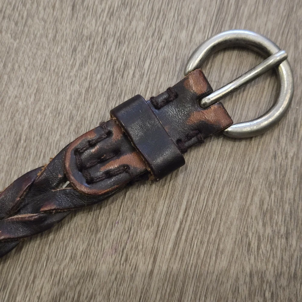 Mens Y2k AEO American Eagle Brown Leather Braided Belt 40-42